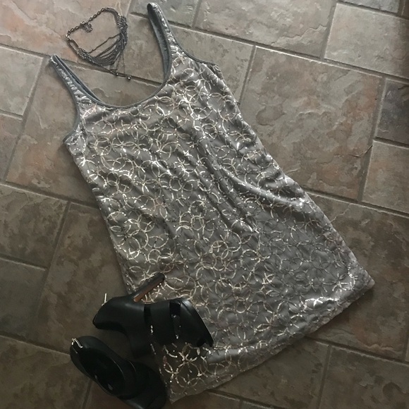 ⭐️BOGO FREE⭐️ Express Silver Tank Dress with Sequins - Picture 1 of 8